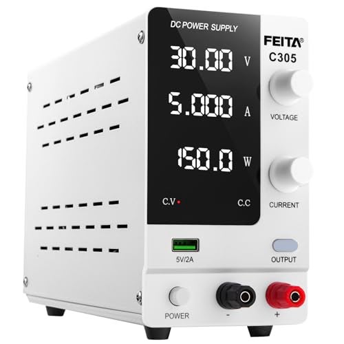 FEITA DC Power Supply Variable, 30V 5A Adjustable High Precision Bench Lab Power Supplies with 4-Digits LED Display, Encoder Knob, Output Switch/OCP, USB Interface for Anodizing & Electroplating Kit - Image 1