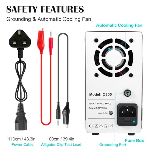 FEITA DC Power Supply Variable, 30V 5A Adjustable High Precision Bench Lab Power Supplies with 4-Digits LED Display, Encoder Knob, Output Switch/OCP, USB Interface for Anodizing & Electroplating Kit - Image 4