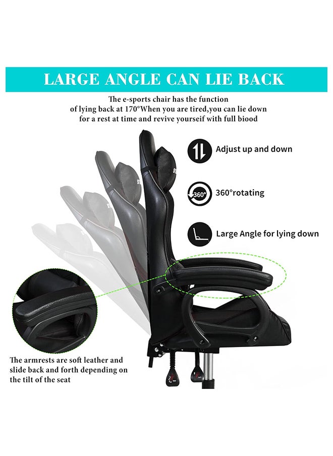 SKY-TOUCH - Gaming Chair，Adjustable Computer Chair Pc Office Pu Leather High Back, Ergonomic design Lumbar Support,Comfortable Armrest Headrest，Black - Image 1