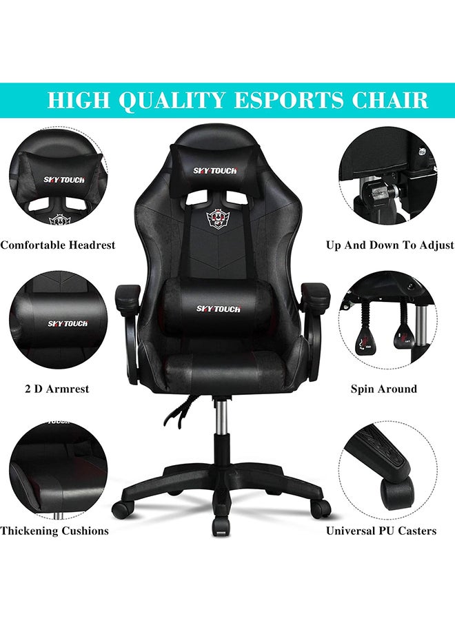 SKY-TOUCH - Gaming Chair，Adjustable Computer Chair Pc Office Pu Leather High Back, Ergonomic design Lumbar Support,Comfortable Armrest Headrest，Black - Image 1