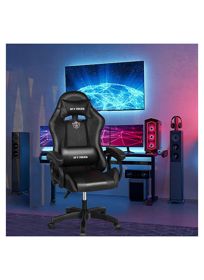 SKY-TOUCH - Gaming Chair，Adjustable Computer Chair Pc Office Pu Leather High Back, Ergonomic design Lumbar Support,Comfortable Armrest Headrest，Black - Image 1