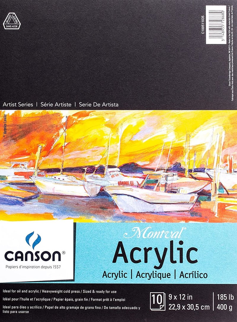 Canson Artist Series Acrylic Paper Foldover Pad 9x12 inches 10 Sheets 185lb400g Artist Paper for Adults and Students
