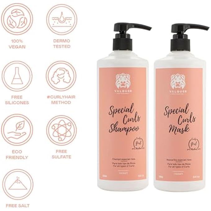 Valquer Laboratorios VALQUER CURLY METHOD PACK SHAMPOO + MASK 1000ML FOR CURLY HAIR NO SULPHATES NO SALT - Image 3