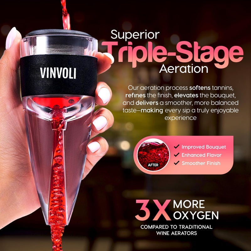 Vinvoli Wine Aerator - Deluxe 2026 Aerator Decanter with Unique Superior Three-Stage Aeration, Sediment Filter, No-Drip Stand - Quality and Convenience for Lovers and Sommeliers - Image 4