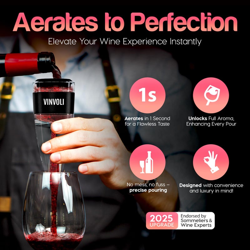 Vinvoli Wine Aerator - Deluxe 2026 Aerator Decanter with Unique Superior Three-Stage Aeration, Sediment Filter, No-Drip Stand - Quality and Convenience for Lovers and Sommeliers - Image 2
