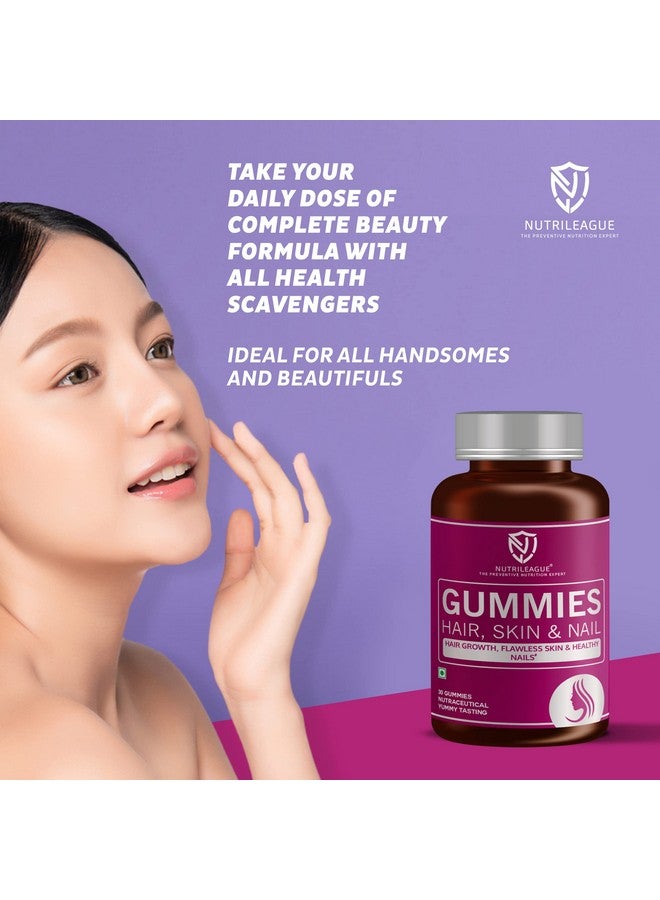 Nutrileague Nutrileague Hair, Skin & Nail Gummies With Biotin, Hyaluronic Acid & Pantothenic Acid For Men & Women| 30 Gummies | For Hair Growth, Flawless Skin & Healthy Nails | Yummy Gummies , Big Nutrition & Enhance Your Beauty. (Nutrileague Now In India)(Pack Of 2)  - Image 3