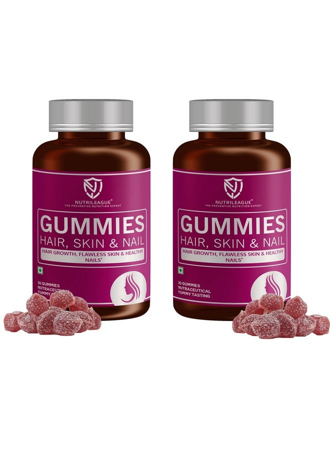 Nutrileague Nutrileague Hair, Skin & Nail Gummies With Biotin, Hyaluronic Acid & Pantothenic Acid For Men & Women| 30 Gummies | For Hair Growth, Flawless Skin & Healthy Nails | Yummy Gummies , Big Nutrition & Enhance Your Beauty. (Nutrileague Now In India)(Pack Of 2)  - Image 1