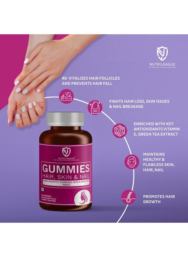 Nutrileague Nutrileague Hair, Skin & Nail Gummies With Biotin, Hyaluronic Acid & Pantothenic Acid For Men & Women| 30 Gummies | For Hair Growth, Flawless Skin & Healthy Nails | Yummy Gummies , Big Nutrition & Enhance Your Beauty. (Nutrileague Now In India)(Pack Of 2)  - Image 4