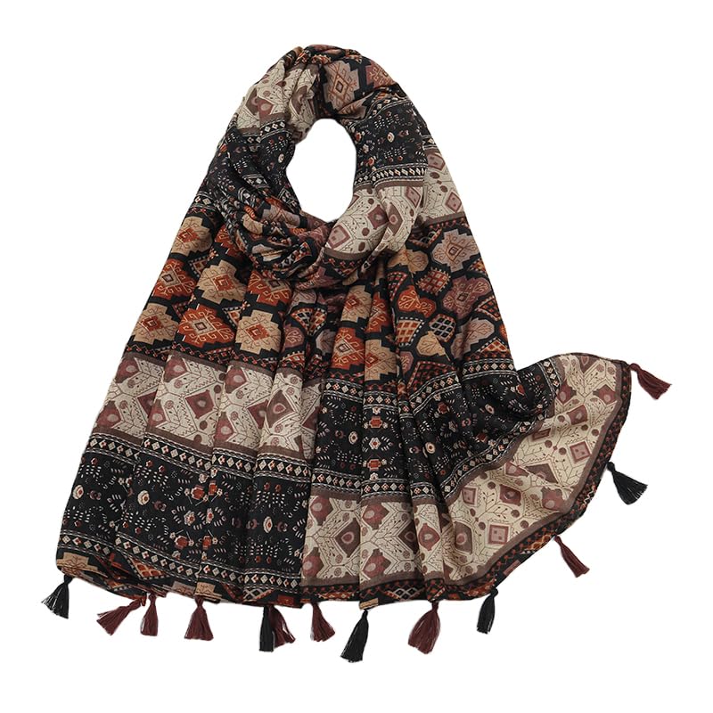 Yeieeo Boho Scarf for Women Lightweight Floral Printed Scarf Fall Winter Fashion Fringed Shawl 35.4 x 70.8 Inches - Image 1