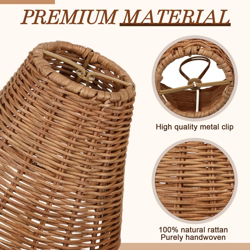 Kittmip Rattan Lamp Shade Set of 6 Natural Rattan Clip-on Chandelier Lampshade Mini Handmade Woven Vintage Boho Farmhouse Wicker Table Light Cover for Candle Bulb(3.15" Top x 6" Bottom x 5.3" Height) - Image 3