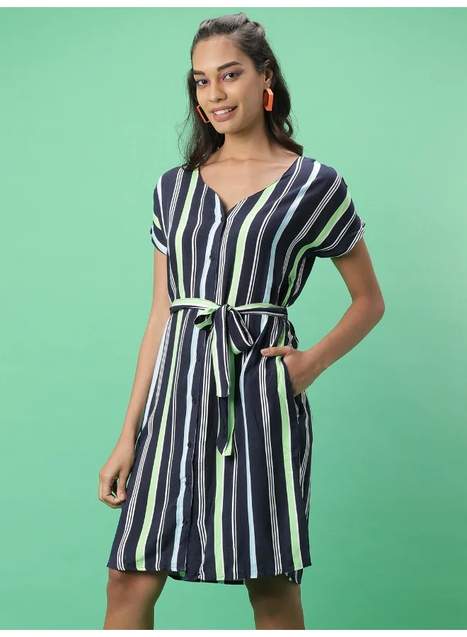 Freehand Striped Button-Down Dress