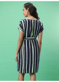 Freehand Women Casual Straight Striped Printed V-Neck Mid Dress  - Image 2