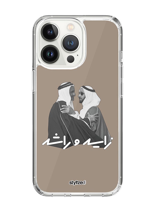 Stylizedd Classic Clear Compatible With iPhone 15 Pro, Hybrid Soft Case Flexible Edges Anti Drop TPU PC Gel Thin Transparent Cover - Sheikh Zayed And Sheikh Rashid, Warm Grey - Image 1