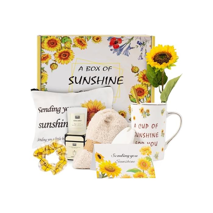 Birthday Gifts for Women, Self-Care Gift Box for Women - Sunshine & Sunflower Themed Relaxation Set, Encouragement Care Package for Best Friend (Birthday/Get Well/Thinking of You)