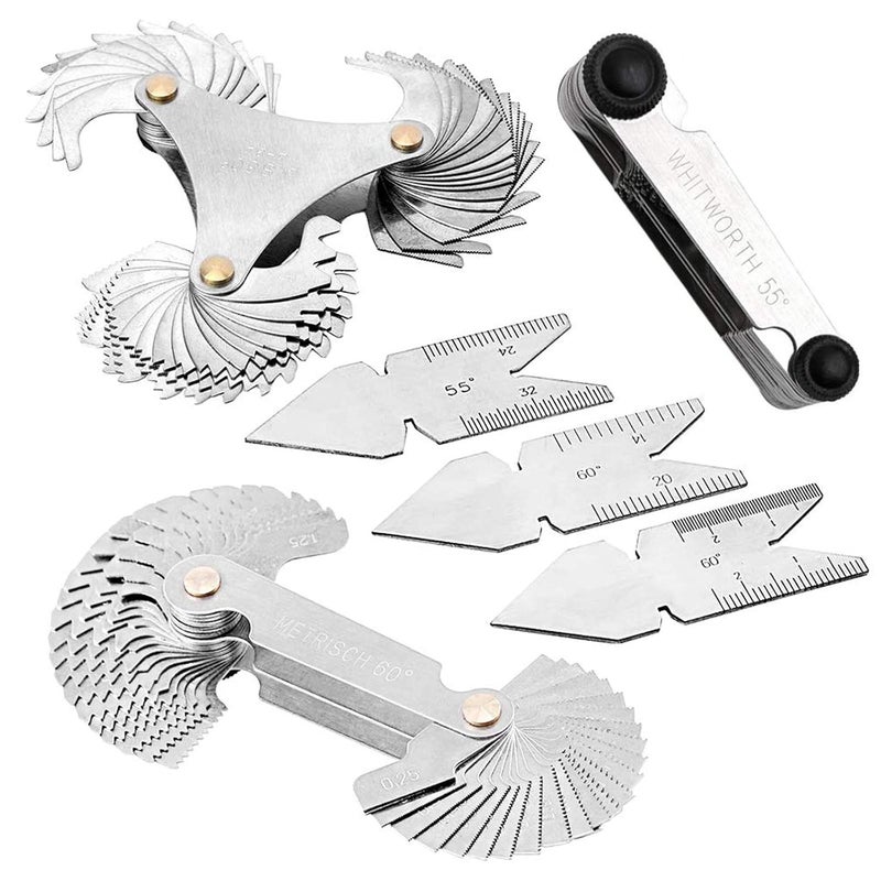 Haploon 6Pcs Pitch Cutting Gauge, Stainless Steel Screw Thread Pitch Gauge Tool Set, 3 Pieces Center Gage 1 America SAE Type 1 Metric & America SAE Type 1 Metric Imperial US for Industrial Measurement - Image 1