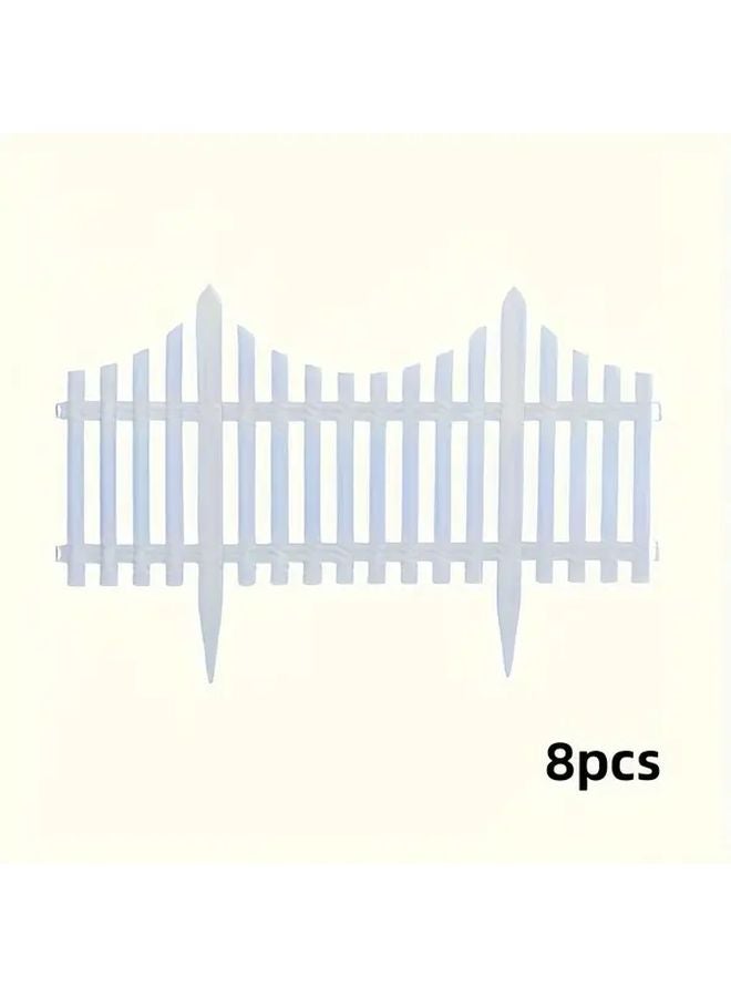 8PCS White Plastic Garden Fence Panels 12.5 Inch Height Easy Install Lawn Edging - Image 1