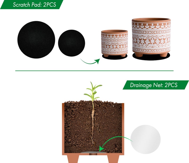 D'vine Dev Set of 2 Terracotta Planter Pots, 4 Inch & 6 Inch, Design Plants Pot with Drainage Hole, Terracotta Bloom, Terracotta/White, 31-953-F-1 - Image 5