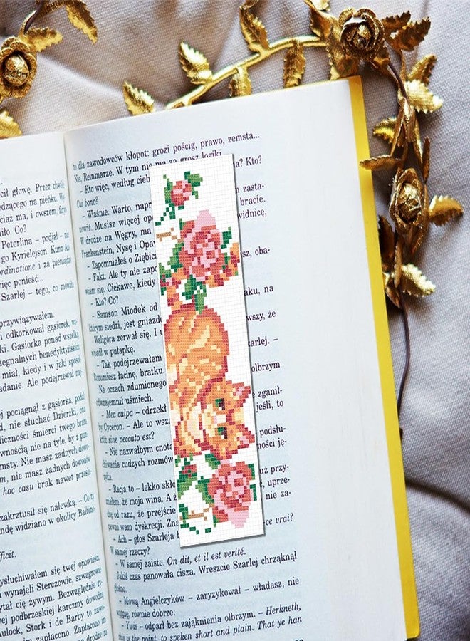 FREEBLOSS 6 Set Cat Cross Stitch Bookmark Kits Rose Pattern Stamped Cross Stitch Kit DIY Embroidery Kit Bookmark Craft Kit with Instructions for Beginners 6x20cm - Image 5