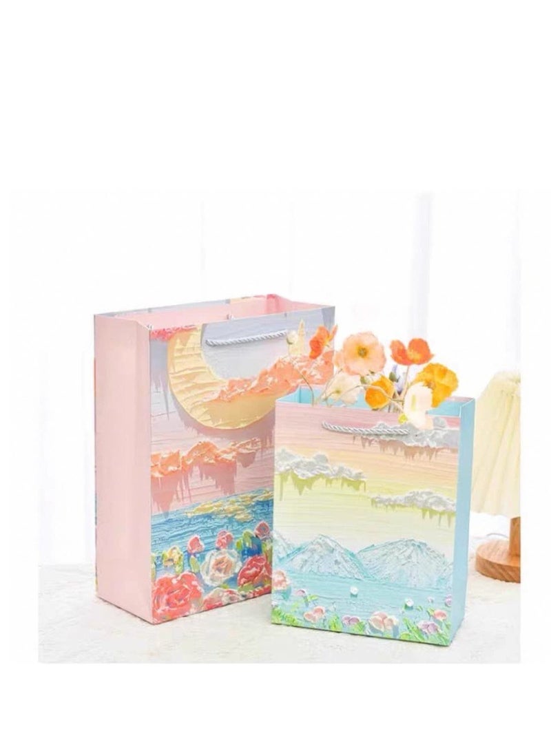 10 Pieces Luxury Ramadan Eid Gift Bags Foldable Reusable Paper Bags Creative 3D Oil Painting the Flowers under the Moon Pattern Thick White Cardboard - Image 5