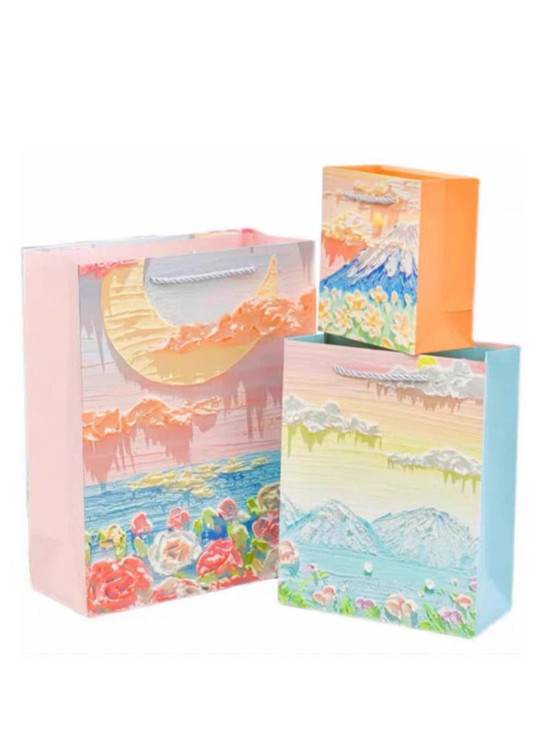 10 Pieces Luxury Ramadan Eid Gift Bags Foldable Reusable Paper Bags Creative 3D Oil Painting the Flowers under the Moon Pattern Thick White Cardboard - Image 4