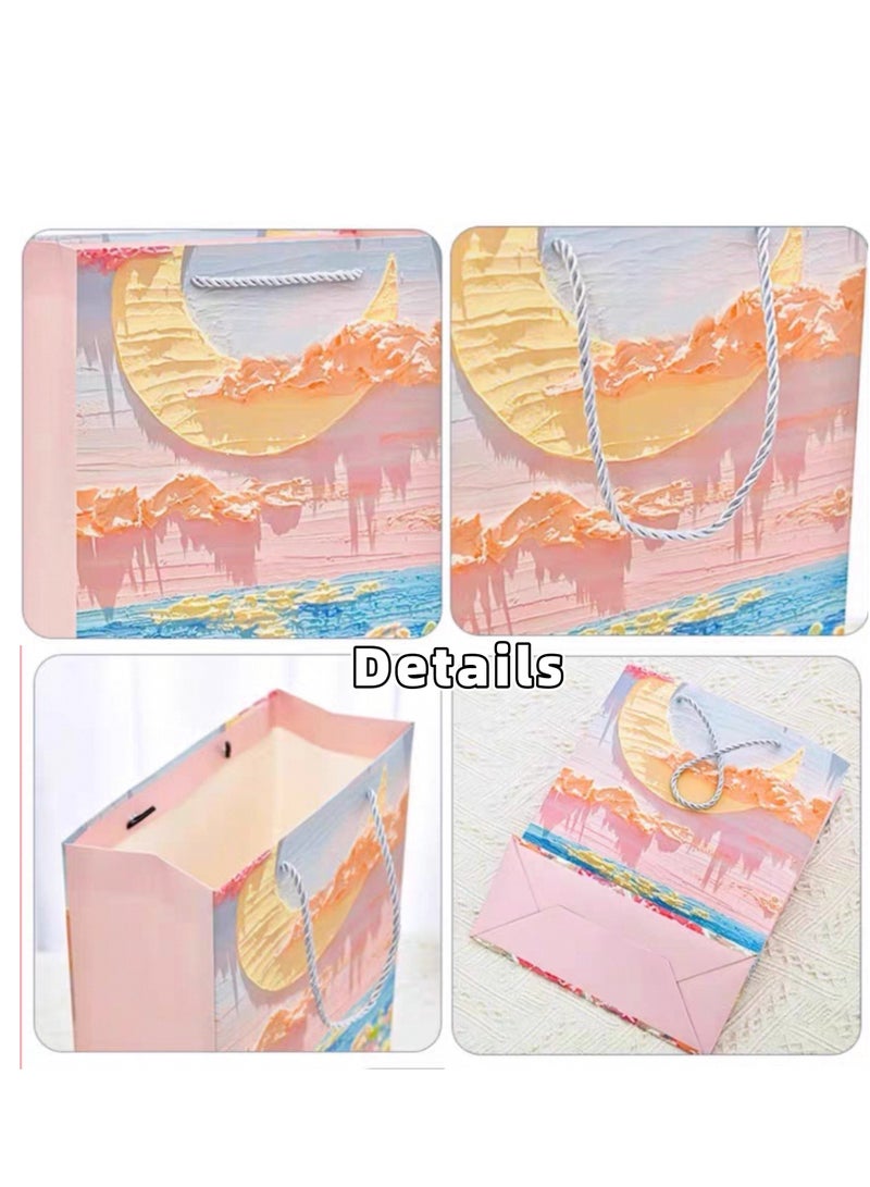10 Pieces Luxury Ramadan Eid Gift Bags Foldable Reusable Paper Bags Creative 3D Oil Painting the Flowers under the Moon Pattern Thick White Cardboard - Image 3