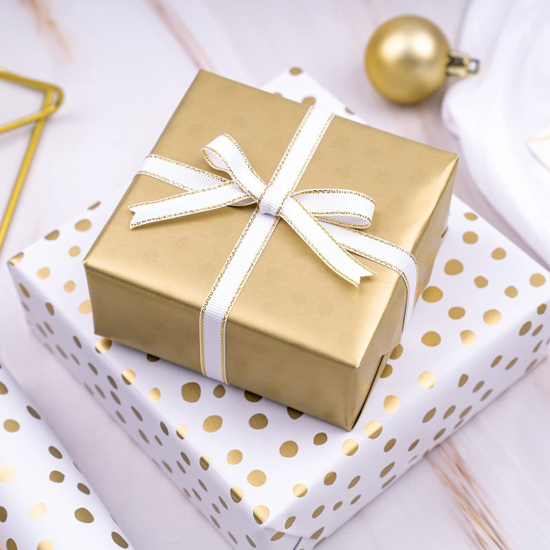 WRAPAHOLIC ورقة تغليف قابلة للعكس WRAPAHOLIC - لفة صغيرة - 17 بوصة × 33 قدم - تصميم طباعة ذهبية ونقاط بولكا رقيقة لعيد الميلاد، الزفاف، حفلة استقبال المولود - Image 5