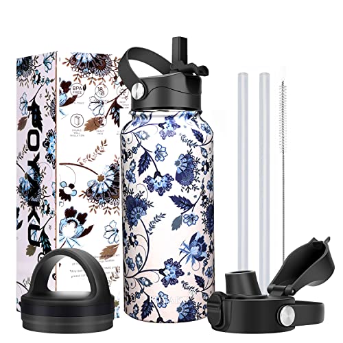 POYAKU Water Bottle Insulated 32oz 40oz 64oz 128oz Straw Lid Spout Lid & 3 Lids, Leak Proof, Vacuum Insulated,Stainless Steel Water Bottle Wide Mouth for Sports, Gym or Office (Ceramics, 32 oz) - Image 1