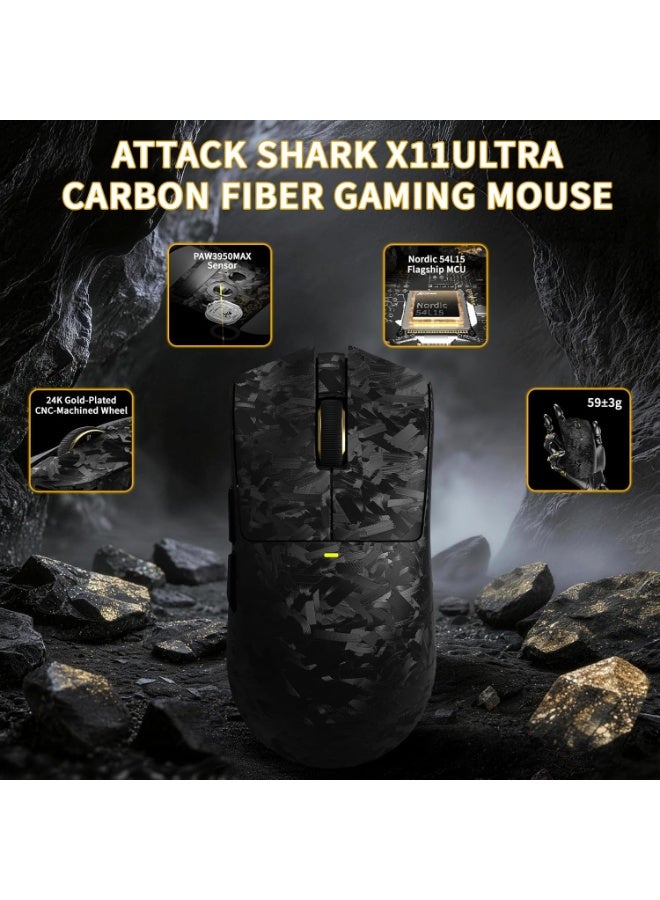 ATTACK SHARK X11 Ultra 8K - Mouse inalámbrico para juegos de fibra de carbono, Nordic 54L15 MCU, sensor PAW3950MAX, superligero de 2.08 oz, 42000 DPI, BT/2.4 GHz/mouse con cable con 100 millones de - Image 2