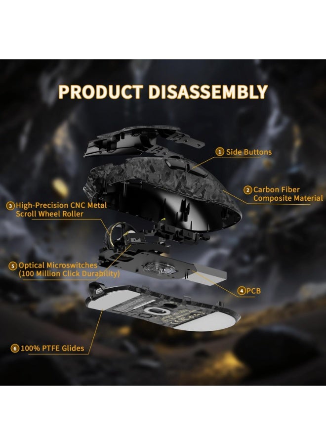 ATTACK SHARK X11 Ultra 8K - Mouse inalámbrico para juegos de fibra de carbono, Nordic 54L15 MCU, sensor PAW3950MAX, superligero de 2.08 oz, 42000 DPI, BT/2.4 GHz/mouse con cable con 100 millones de - Image 5