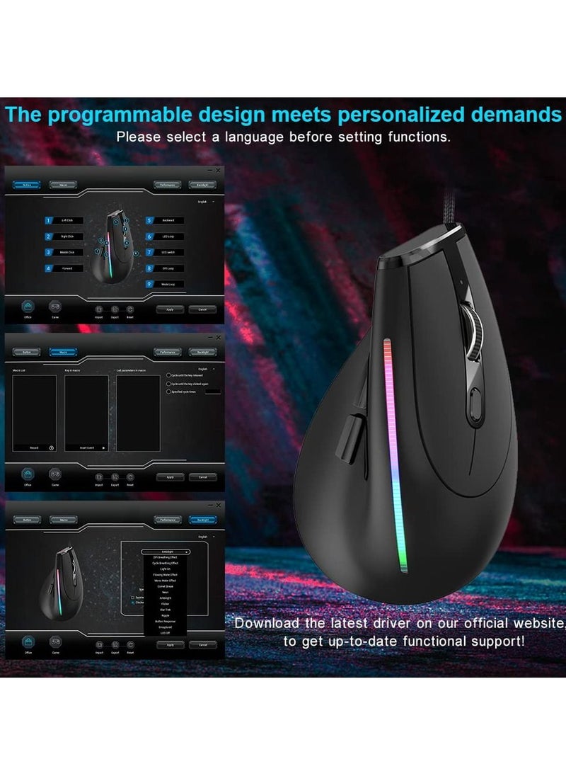 Y&D - SYOSI Vertical Wired Mouse, Ergonomic Gaming Mouse with 9 Programmable Buttons and RGB Lights, 12800 Max Adjustable DPI for Gamer - Image 1