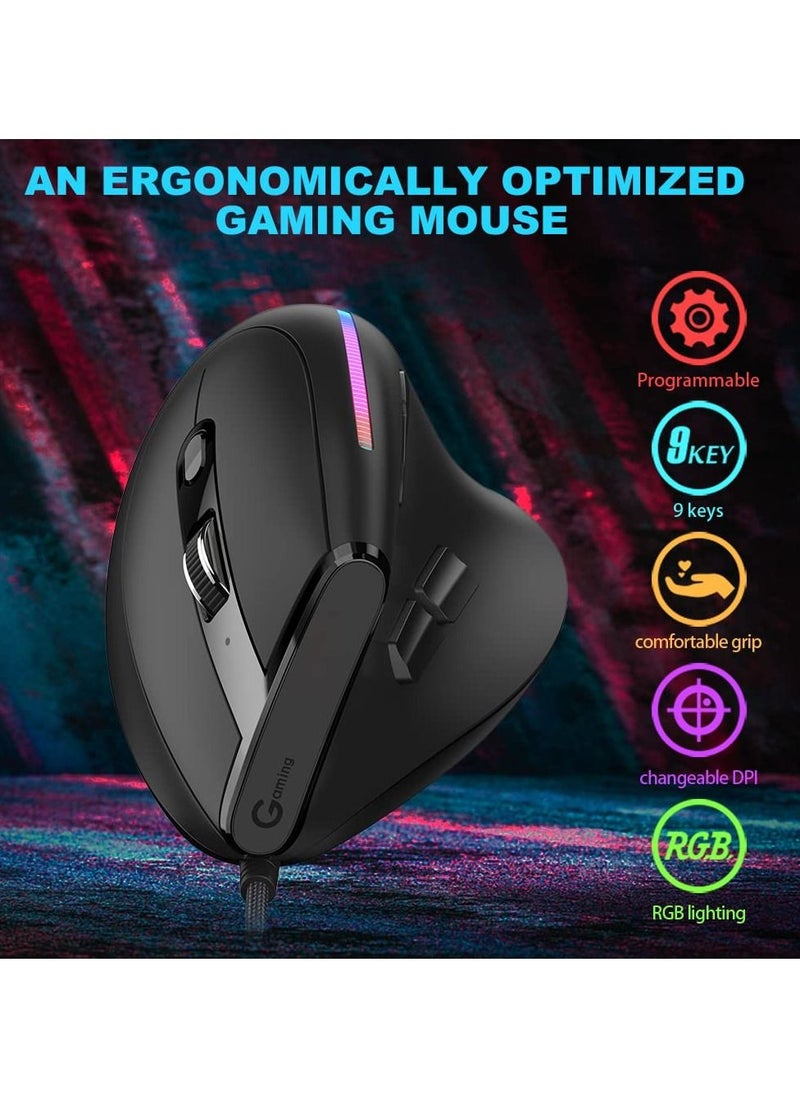 Y&D - SYOSI Vertical Wired Mouse, Ergonomic Gaming Mouse with 9 Programmable Buttons and RGB Lights, 12800 Max Adjustable DPI for Gamer - Image 1