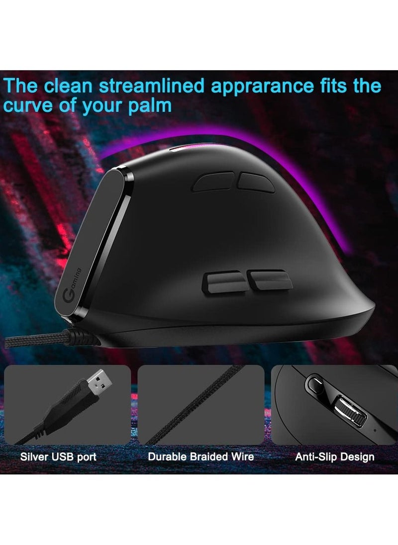 Y&D - SYOSI Vertical Wired Mouse, Ergonomic Gaming Mouse with 9 Programmable Buttons and RGB Lights, 12800 Max Adjustable DPI for Gamer - Image 1