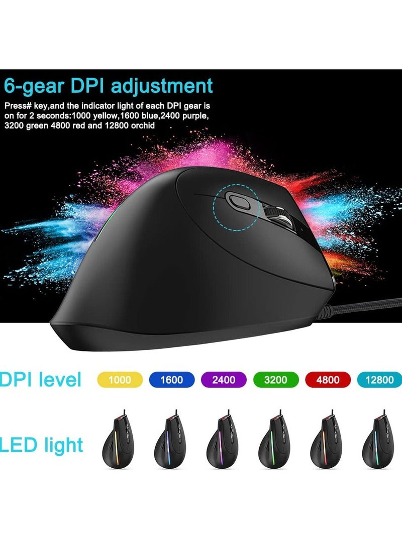 Y&D - SYOSI Vertical Wired Mouse, Ergonomic Gaming Mouse with 9 Programmable Buttons and RGB Lights, 12800 Max Adjustable DPI for Gamer - Image 1