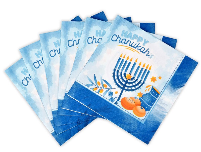 Izzy 'n' Dizzy Hanukkah Napkins, Hanukkah Paper Goods, Blue and White Chanukah Themed Party Supplies (Pack of 20) - Image 1