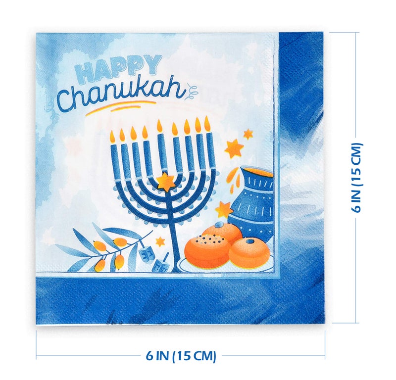 Izzy 'n' Dizzy Hanukkah Napkins, Hanukkah Paper Goods, Blue and White Chanukah Themed Party Supplies (Pack of 20) - Image 2