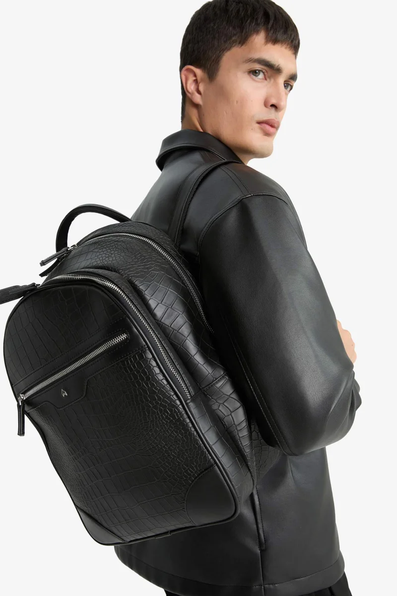 ديفاكتو AtolyeWolf x DeFacto Man Crocodile Patterned Faux Leather Backpack