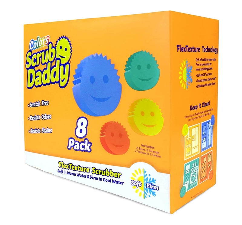 Scrub Daddy Colors FlexTexture Sponge 8 Pack, Scratch-Free Multipurpose Dish Scrubbers, Odor and Stain Resistant Kitchen Sponges, Soft in Warm Water and Firm in Cold Water - Image 1