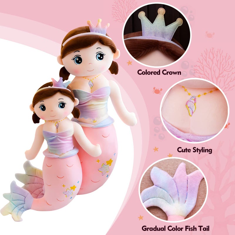 NXNYNZ Mermaid Stuffed Animal Plush, 49.2in Cute Soft Pink Hugging Mermaid Plushies Pillow Toys Kawaii Birthday Gift for for Adults Kids Boys Girls - Image 3