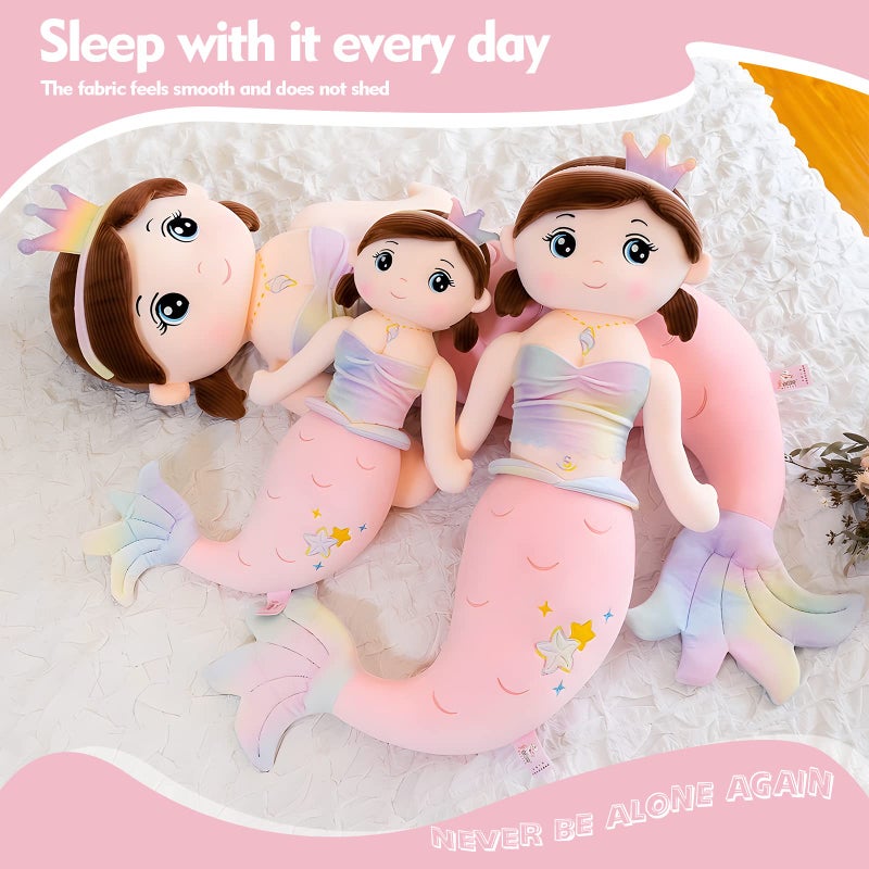 NXNYNZ Mermaid Stuffed Animal Plush, 49.2in Cute Soft Pink Hugging Mermaid Plushies Pillow Toys Kawaii Birthday Gift for for Adults Kids Boys Girls - Image 4