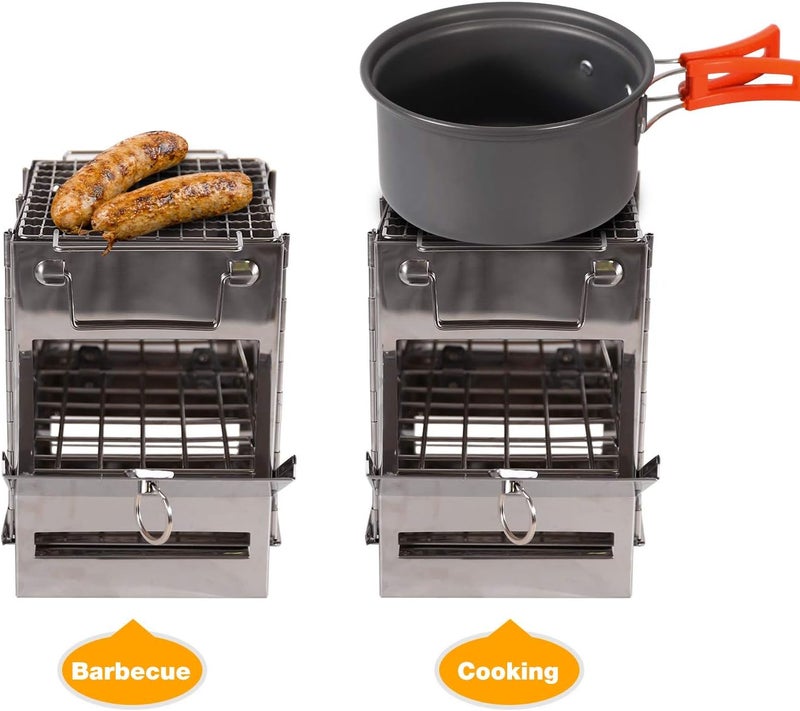 CAMPMAX Portable Folding Camping Wood Stove for Outdoor Cooking, Sturdy Lightweight 304 Stainless Steel Wood Burning Camp Stove with Grill for Backpacking BBQ Small/Large (Small) - Image 2