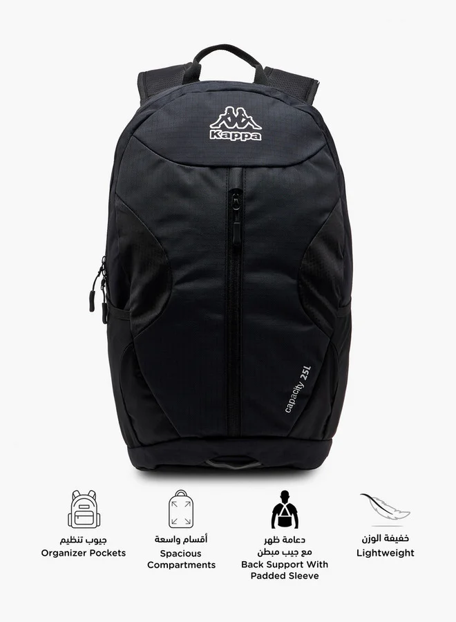 Kappa Logo Print Backpack with Adjustable Straps and Zip Closure - 16x27x46 cm
