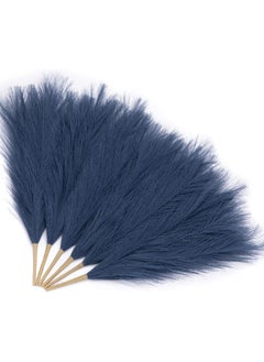 SPARK IT HOME Spark It Home 6 Pieces Fluffy Faux Pampas Grass Artificial Pampas Branches Fake Fluffy Stems Plants, Floor Vase Filler for Home, Wedding Boho Decor Flower Arrangement 45 cm/17 inches (Royal Blue)  - Image 1