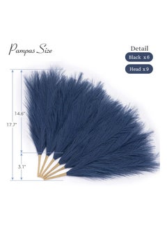 SPARK IT HOME Spark It Home 6 Pieces Fluffy Faux Pampas Grass Artificial Pampas Branches Fake Fluffy Stems Plants, Floor Vase Filler for Home, Wedding Boho Decor Flower Arrangement 45 cm/17 inches (Royal Blue)  - Image 2