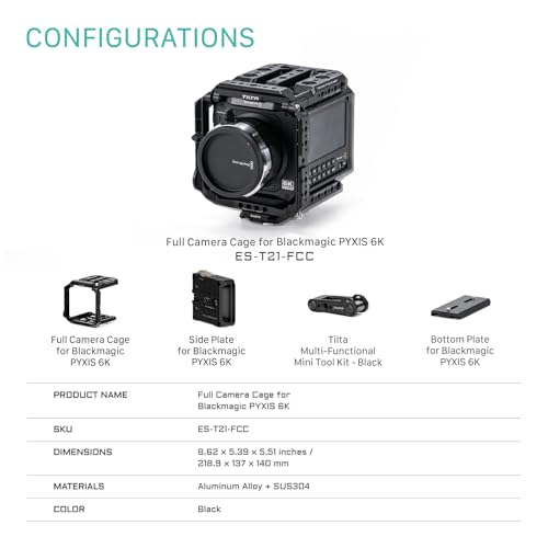 Tilta Camera Modular Full Cage Compatible with Blackmagic Pyxis 6K Pyxis 12K Quick Release Bottom Plate NATO Rai Arri Rosette Cold Shoe SSD Mount MultiThread Accessory Support - Image 3