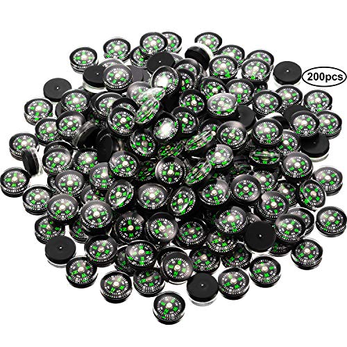 BBTO 200 Pieces Button Compass Mini Black Survival Compass Oil Filled Compass for Camping Hiking Boating Touring - Image 1