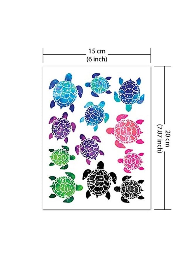 Temporary Tattoo Stickers for Girls Boys Kids Adults, Fake Tattoos on Face Hand Neck Wrist Party Favor Body Art, Tattoo Sheet 6 x 7.87 inch - Turtle Designs (Blue, Pink, Purple, Green, Black)