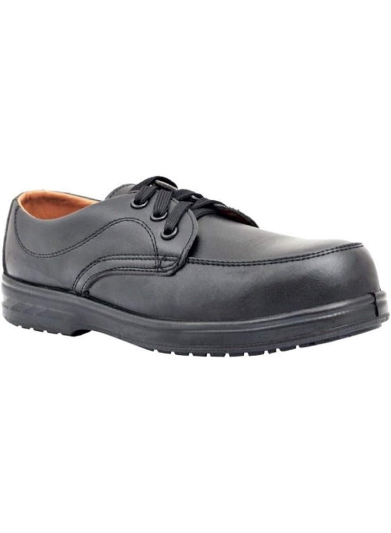 Abbasali Men Black Leather Safety Shoes Mesh Breathable Lightweight (46, Lace Up) - Image 2