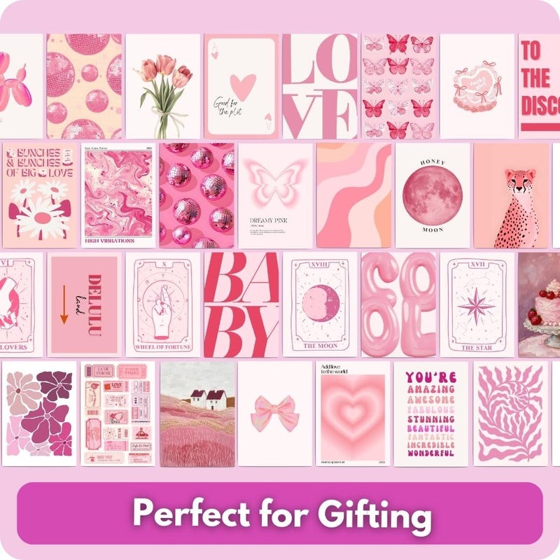 auraposter Paper Pink Coquette Room Decor Aesthetic Set of 40 - Girly Wall Decor, Light Pink Posters for Room Aesthetic Pictures, Vintage Coquette Decor Downtown Collage Kit for Teen Girl Dorm (4x6) - Image 5