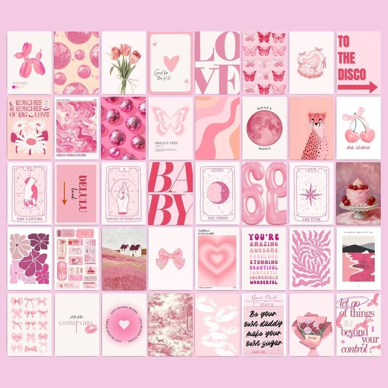 auraposter Paper Pink Coquette Room Decor Aesthetic Set of 40 - Girly Wall Decor, Light Pink Posters for Room Aesthetic Pictures, Vintage Coquette Decor Downtown Collage Kit for Teen Girl Dorm (4x6) - Image 1