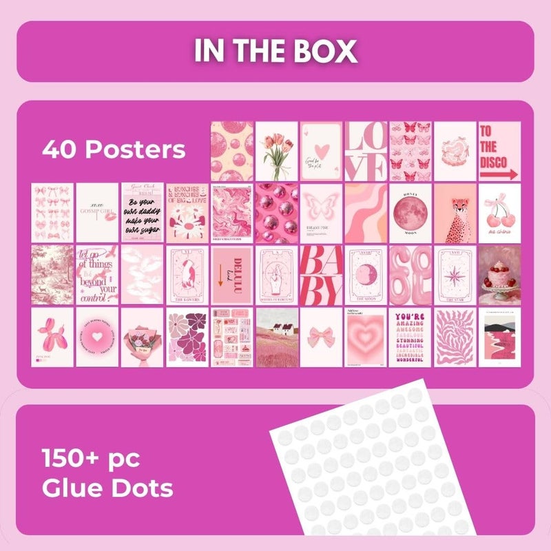 auraposter Paper Pink Coquette Room Decor Aesthetic Set of 40 - Girly Wall Decor, Light Pink Posters for Room Aesthetic Pictures, Vintage Coquette Decor Downtown Collage Kit for Teen Girl Dorm (4x6) - Image 4